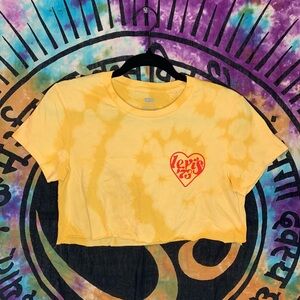 Levi’s ‘73 Bleach Dyed Raw Cropped T-shirt OOAK Rainbow Soul Remix Size S Yellow